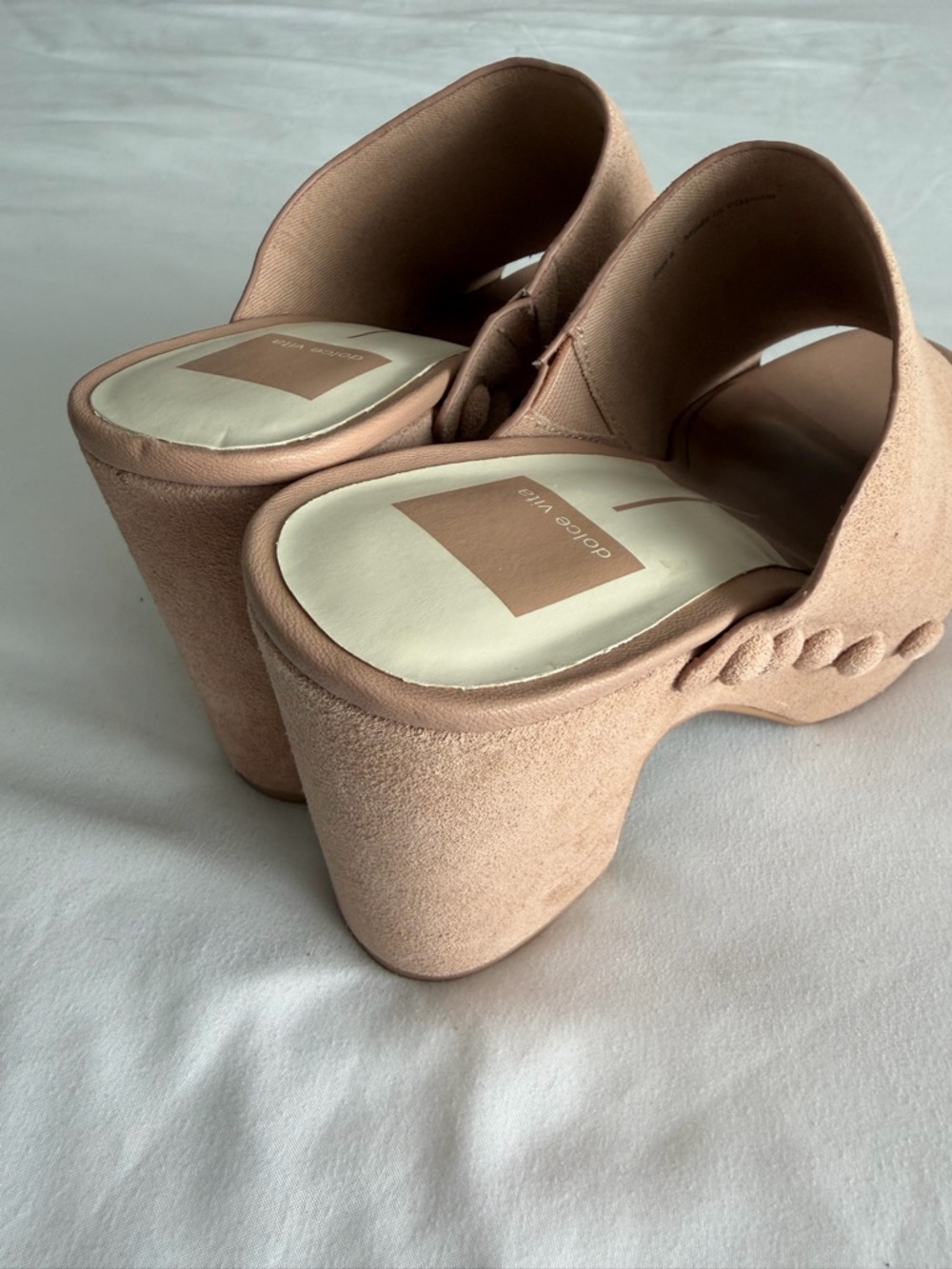 Dolce Vita "Emol" Blush Pink Tan Suede Platform Clog Mules Open Toe Sandal 70s - Picture 6 of 16